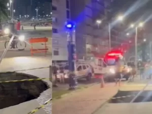 Cratera se abre em calçadão no litoral de SP e deixa 3 feridos; veja vídeo