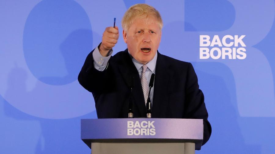 Conservador Boris Johnson durante lançamento de sua candidatura como primeiro-ministro - Tolga Akmen/AFP