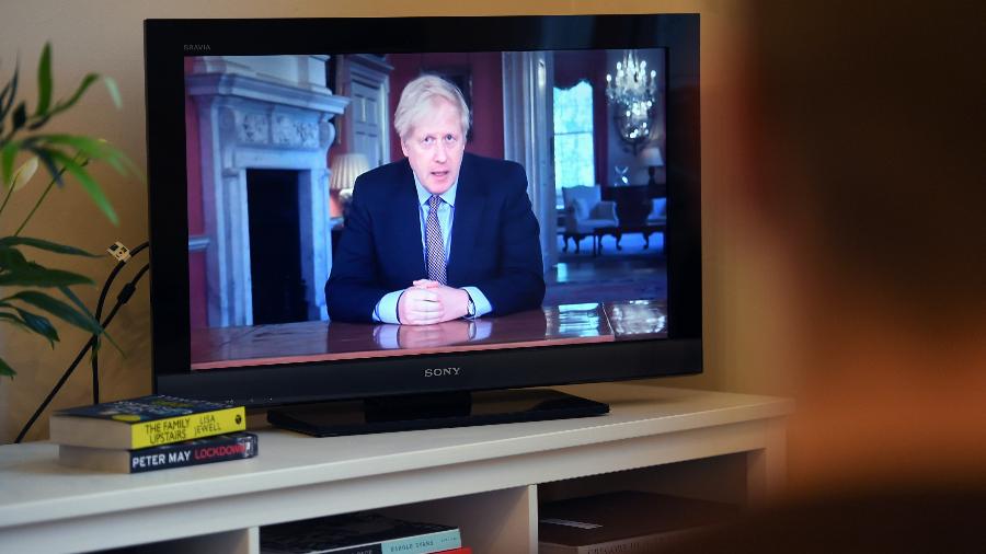 10.mai.20120 - Boris Johnson, primeiro-ministro do Reino Unido, em pronunciamento na TV - Kirsty O"Connor/PA Images via Getty Images