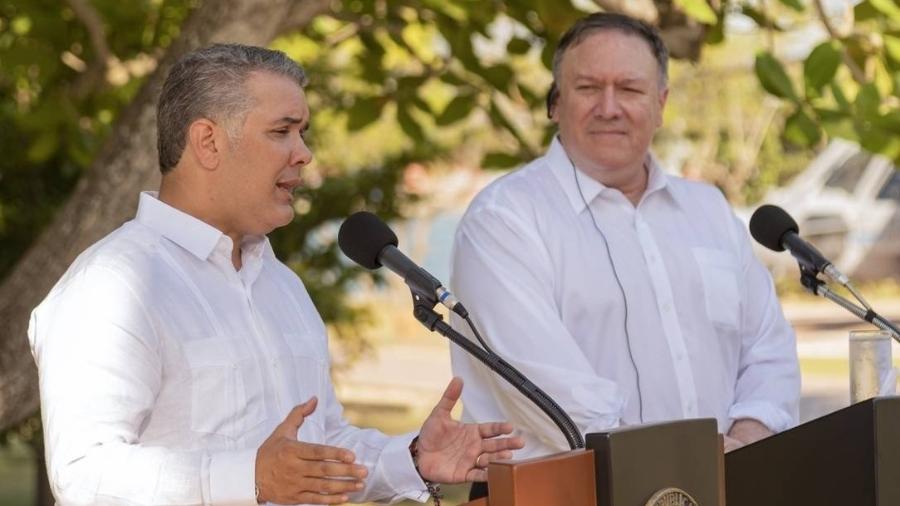 O presidente da Colômbia, Iván Duque, e o secretário de Estado dos EUA, Mike Pompeo - NICOLAS GALEANO/Presidência da Colômbia / AFP