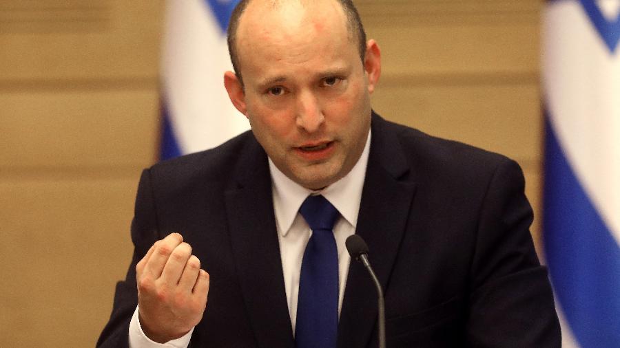 13.jun.2021 - O primeiro-ministro de Israel, Naftali Bennett, durante discurso em Jerusalém - Gil Cohen-Magen/AFP