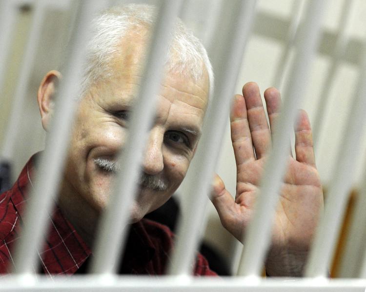 Nov 2.2011 - This 2011 footage shows the arrest of Belarusian human rights defender Ales Bialiatski in a courtroom in Minsk.  Bialiatski, one of the 2022 Nobel Peace Prize winners - Viktor Drachev/AFP - Viktor Drachev/AFP