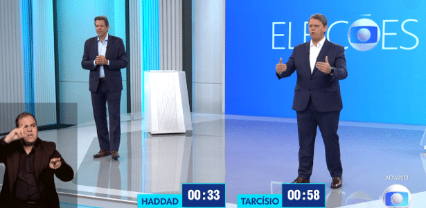 27.out.2022 - Fernando Haddad e Tarcísio de Freitas, durante debate da Globo