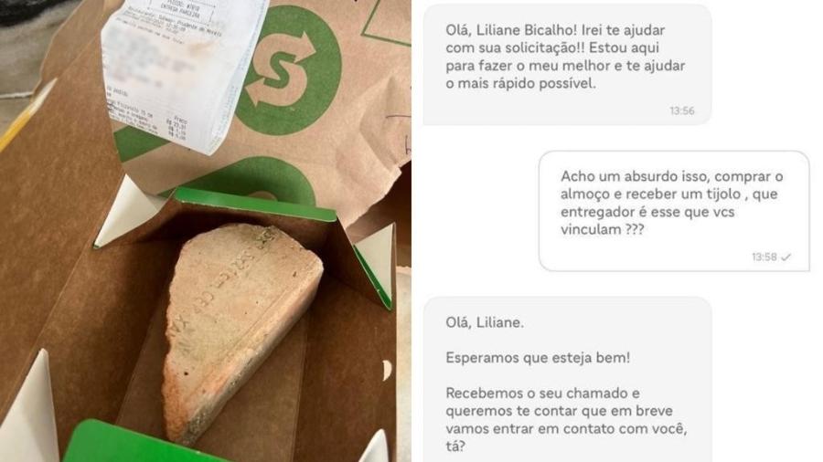 Liliane esperou dois dias para ter o estorno do pedido após receber tijolo no lugar de sanduíche em Belo Horizonte - Liliane Bicalho/Arquivo pessoal