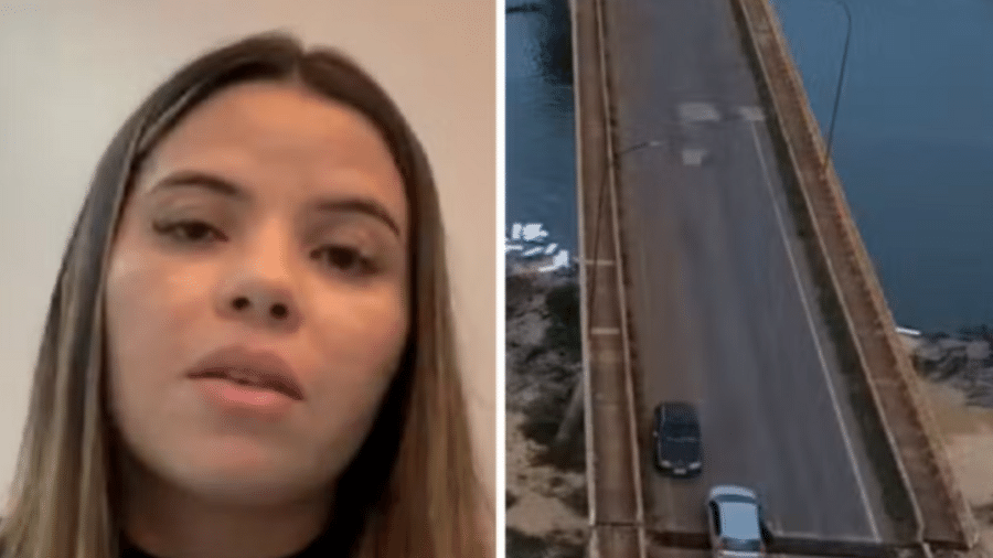 Ela e a família ficaram com o carro preso na ponte  - Reprodução/TV Anhaguera/@@vshenrique