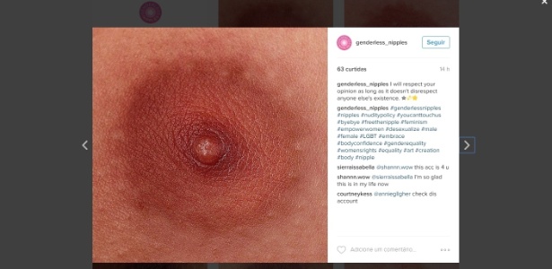 Postagem em perfil do Instagram "Genderless Nipples" (mamilos sem gênero) - Reprodução/Instagram