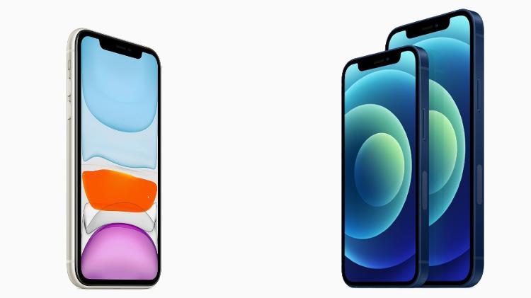 Design do iPhone 11 x design do iPhone 12 e 12 mini - Divulgação - Divulgação