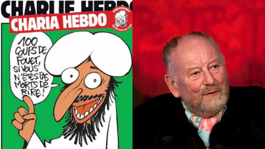 O cartunista Kurt Westergaard responsável pela charge polêmica do profeta Maomé que foi reproduzida pelo jornal Charlie Hebdo, alvo de ataques terroristas após a publicação - Reprodução e Henning Schacht-Pool/Getty Images