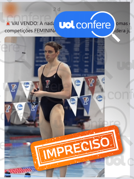 20.jun.2024 - Nadadora trans Lia Thomas é alvo de fake news sobre ter sido banida do esporte