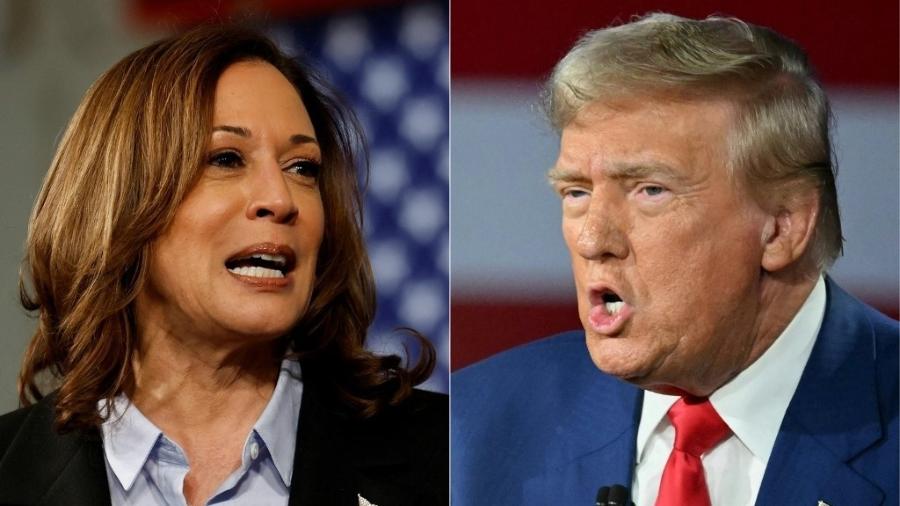 Vice-presidente dos EUA, Kamala Harris, e ex-presidente Donald Trump, adversários nas eleições de 2024