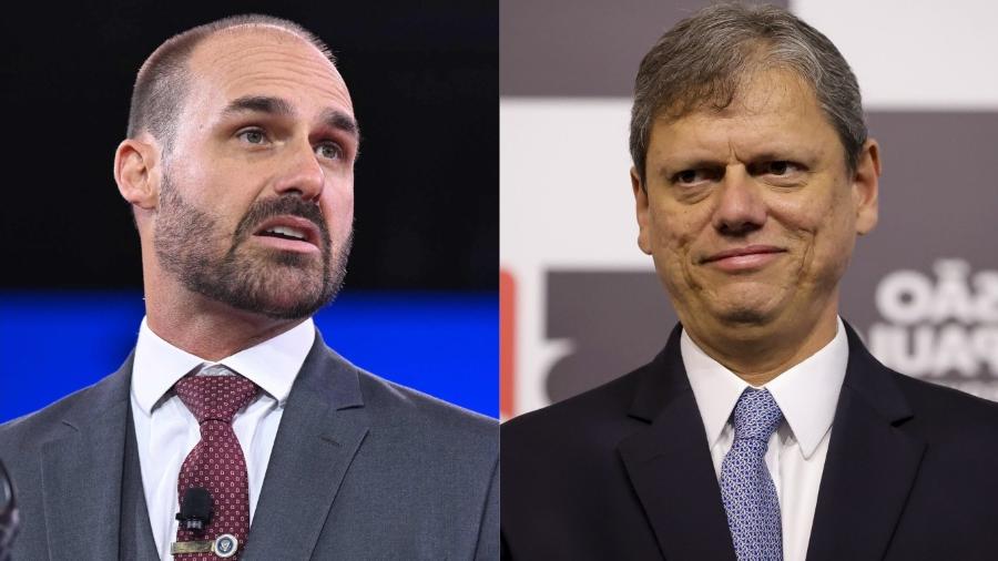 O deputado licenciado Eduardo Bolsonaro e o governador de São Paulo, Tarcísio de Freitas O deputado licenciado Eduardo Bolsonaro e o governador de São Paulo, Tarcísio de Freitas