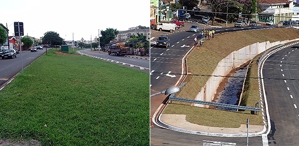 Córrego Tijuco Preto, em São Carlos (SP), antes e depois do destamponamento - Prefeitura de São Carlos/Divulgação - Prefeitura de São Carlos/Divulgação