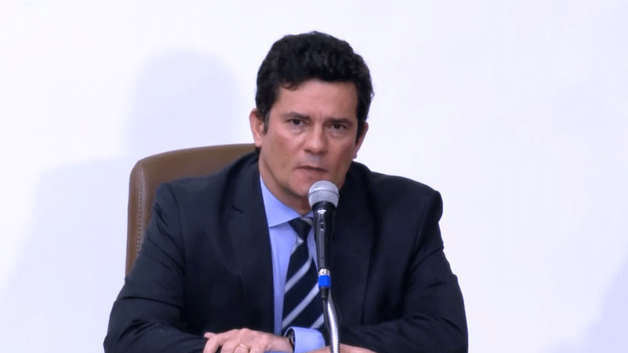 24.abril.2020 - Sergio Moro durante entrevista coletiva após exoneração de diretor da PF - Reprodução/TV Globo