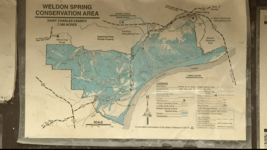 Área de preservação onde o trilheiro foi baleado no Missouri - Reprodução/KNSN