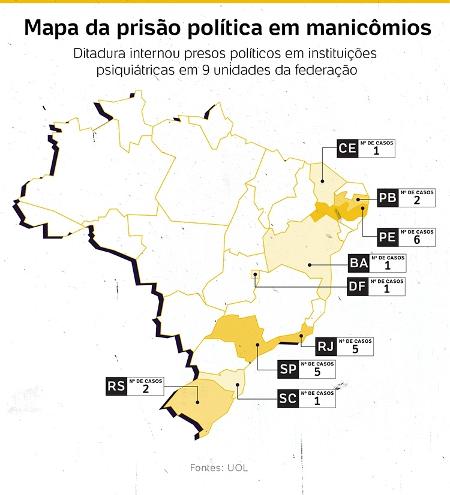 Mapa da prisão política em manicômios - Yasmin Ayumi/UOL - Yasmin Ayumi/UOL