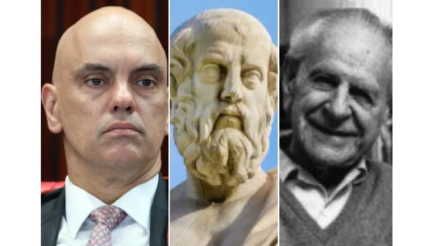 Alexandre de Moraes, Platão e Karl Popper: trata-se de saber o que pode e o que não pode numa democracia. Uma coisa è certa: não é o regime do vale-tudo - Flickr/@TSE; Reprodução/Reprodução