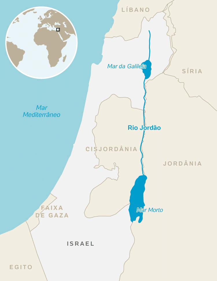 Mapa mostra Israel, Faixa de Gaza e Cisjordânia