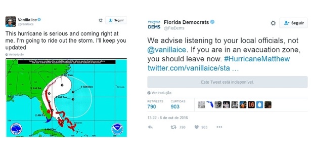 Vanilla Ice "encara" furacão e leva "pito" do Partido Democrata - Reprodução/Twitter