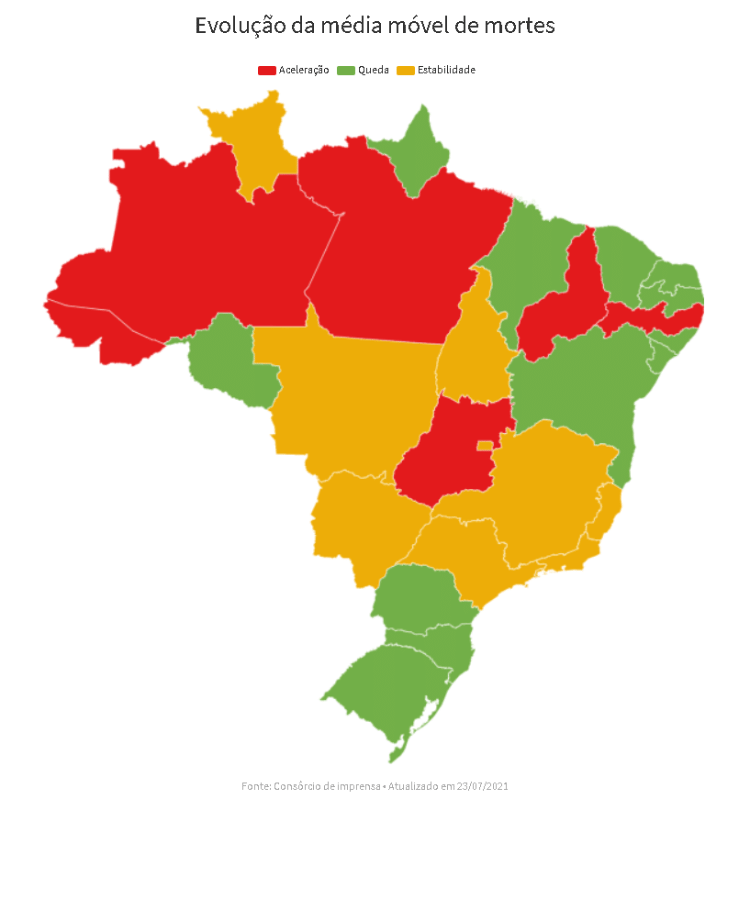 25.07.2021 - Mapa do cenário das mortes pela covid-19 no Brasil - UOL - UOL