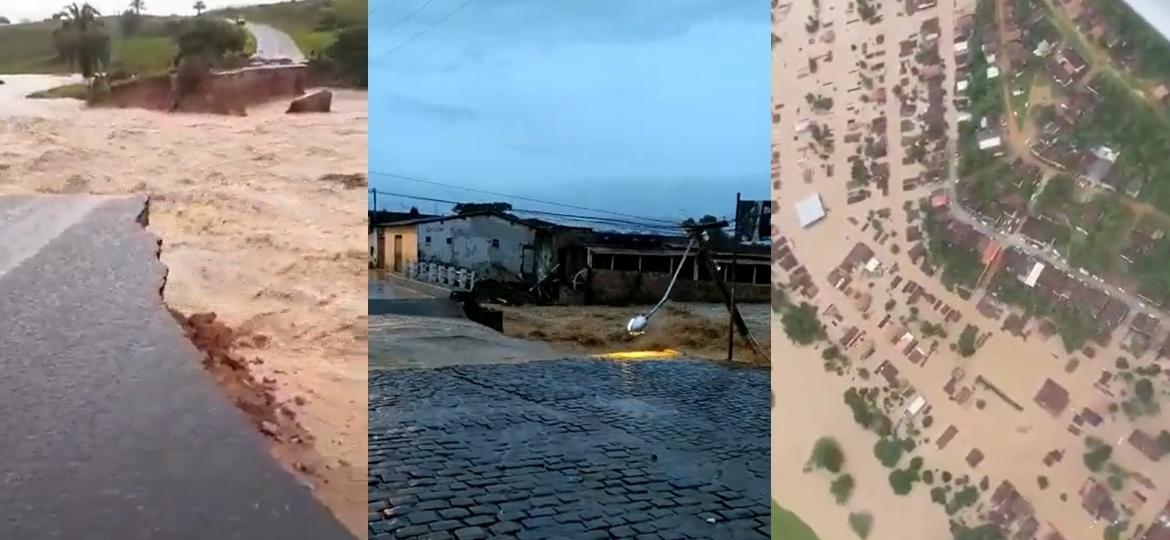 Ciclone extropical provocou chuvas volumosas de até 450 mm na Bahia e deixa cidades em emergência - Reprodução/Redes sociais Montagem/UOL