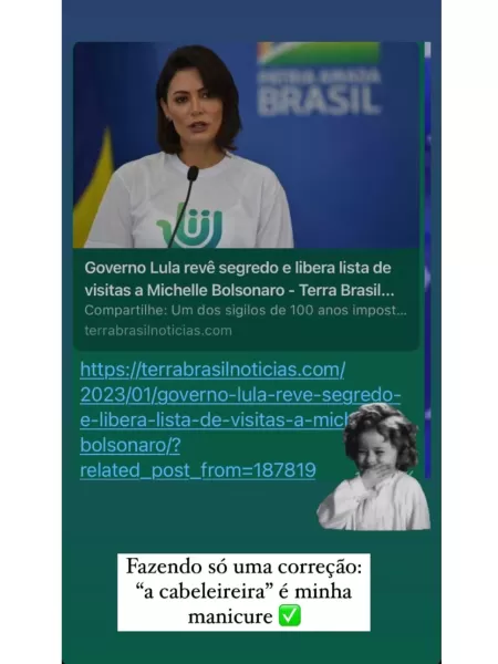 Michelle Bolsonaro fala sobre sigilo derrubado - Reprodução - Reprodução