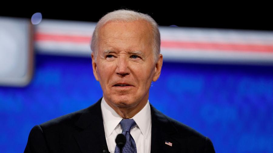 27.jun.2024 - O presidente dos EUA, Joe Biden, durante o primeiro debate presidencial organizado pela CNN em Atlanta, Geórgia