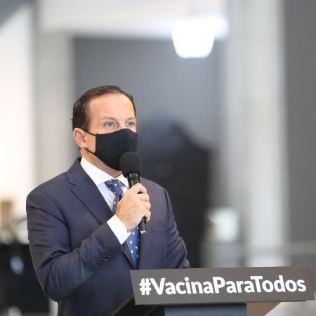 O governador de São Paulo, João Doria (PSDB), durante entrevista coletiva sobre a pandemia de covid-19 no Palácio dos Bandeirantes, em São Paulo - Divulgação