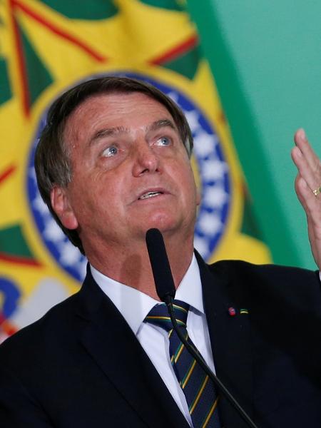 10.jun.2021 - O presidente Jair Bolsonaro (sem partido) durante cerimônia no Palácio do Planalto, em Brasília - Adriano Machado/Reuters