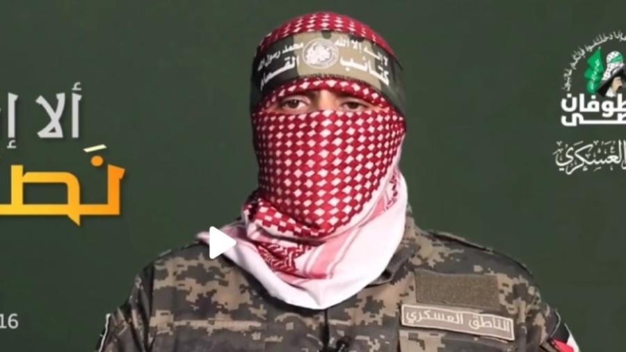 O porta-voz do Al Qassam (o braço armado do Hamas), Abo Obaida, em vídeo divulgado pelo grupo extremista no Telegram