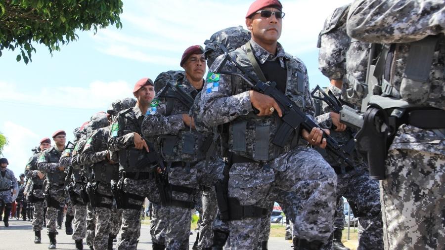 Força Nacional durante desfile de apresentação para atuação no estado em 2012 - Arquivo - Paulo Rios/Divulgação