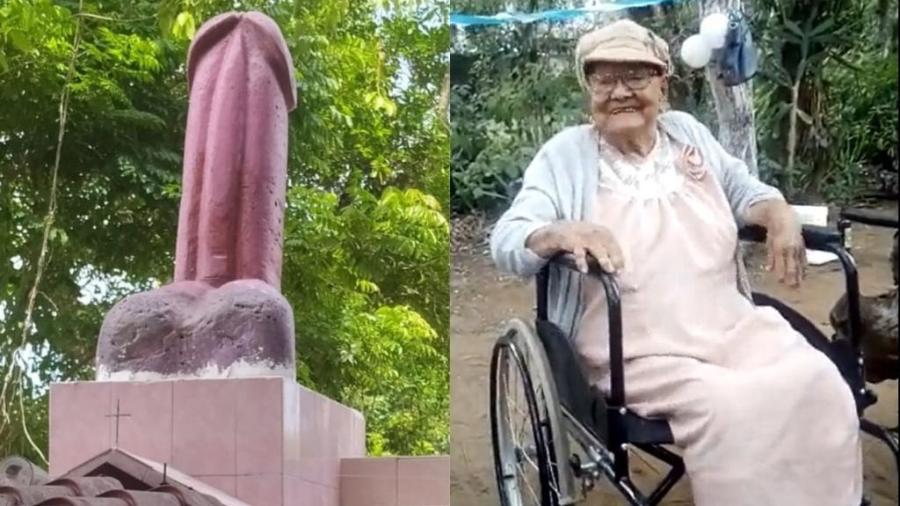 Idosa de 99 anos pediu que pênis gigante fosse instalado sobre túmulo dela após a morte e frisou que não estava brincando - Acervo familiar