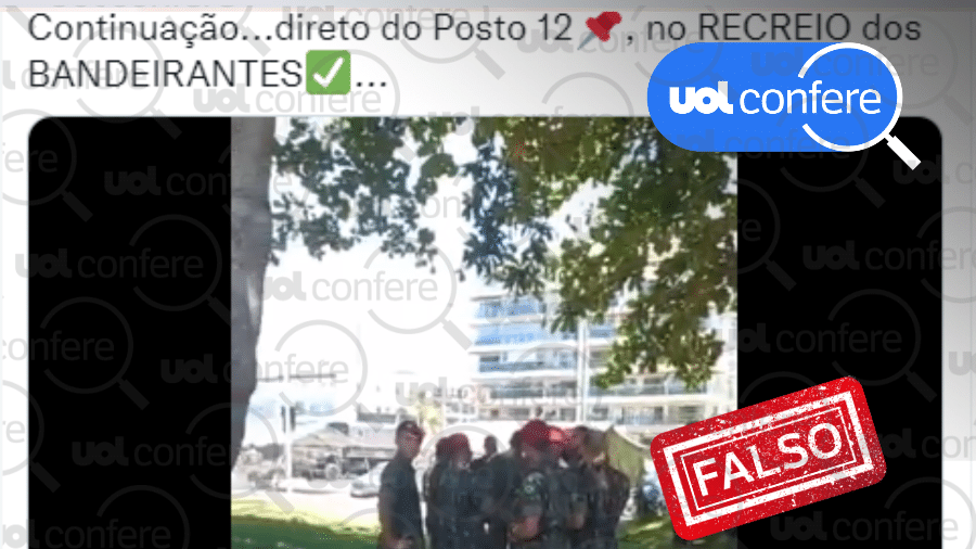 14.12.2022 - Militares não se preparavam para golpe em praia do Rio, mas prestavam apoio à 1ª Corrida da Brigada da Infantaria Paraquedista, que ocorreu no domingo (11) - Arte/UOL sobre Reprodução/Twitter