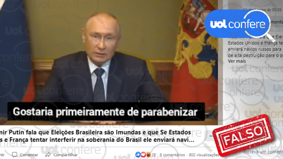 16.jan.2023 - Na verdade, o governo russo repudiou os atos terroristas em Brasília - Arte/UOL sobre Reprodução/Facebook