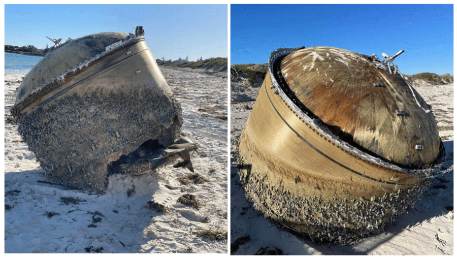 Especula-se que o objeto encontrado em uma praia australiana seja uma peça de um foguete lançador de satélites indiano - Reprodução/Twitter/Agência Espacial Australiana