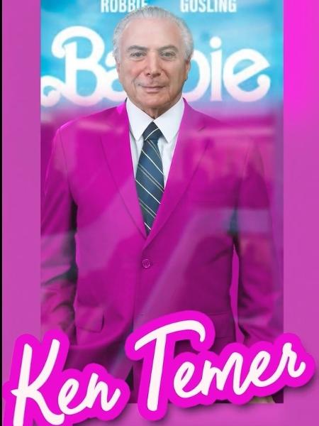 O ex-presidente Michel Temer em montagem inspirada no filme da Barbie