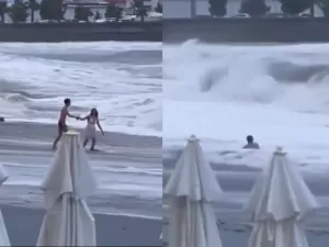 Mulher desaparece após ser arrastada por onda em praia da Rússia; vídeo