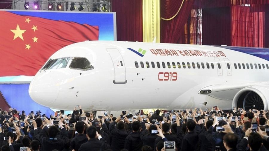 C919, da Comac (Commercial Aircraft Corporation of China), fabricante de aeronaves estatal chinesa - Divulgação