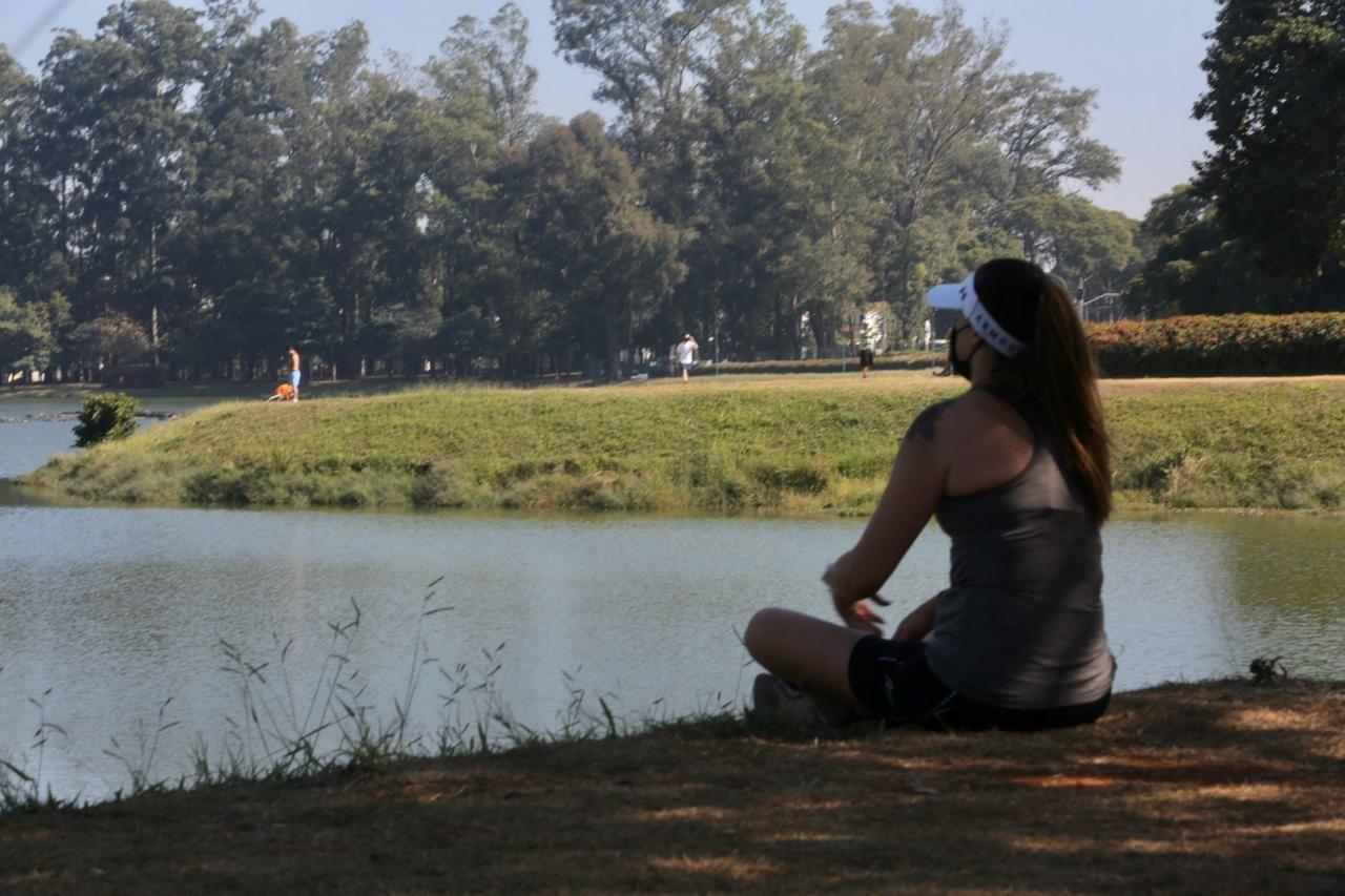 As pessoas que saíram de casa no megaferiado em direção ao Ibirapuera optaram por olhar o lago do parque - Ricardo Matsukawa/UOL