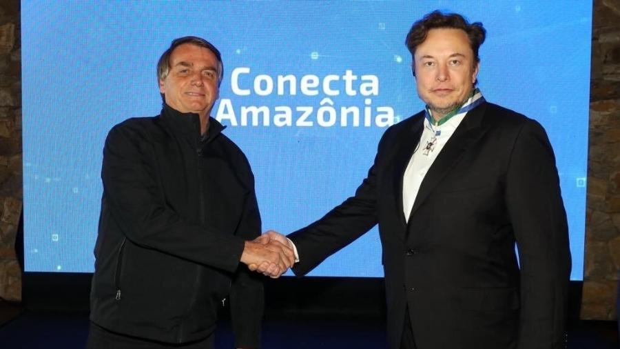 20.mai.2022 - Presidente Jair Bolsonaro (PL) encontra Elon Musk em evento para discutir Amazônia - Divulgação/Redes sociais