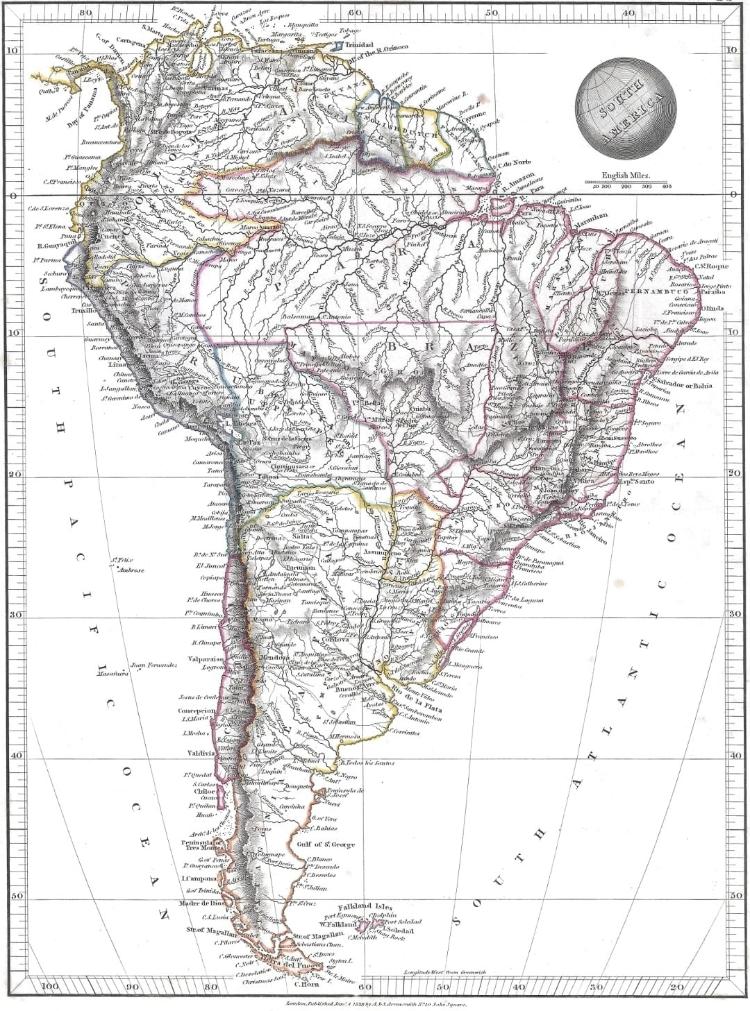 Versão do mapa de 1840 mostrando toda divisão da América do Sul