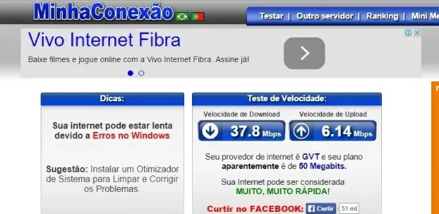 Teste de internet Vivo Speedy - Medir Conexao