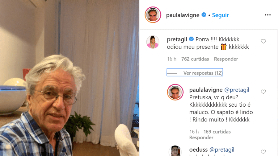 Em vídeo, Caetano Veloso diz que acha presente de Preta Gil horrível - Reprodução Instagram