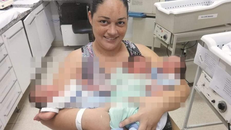 A mãe de trigêmeos, Ana Paula Faria, que morreu aos 36 anos, em foto da época do nascimento dos filhos - Reprodução/Facebook
