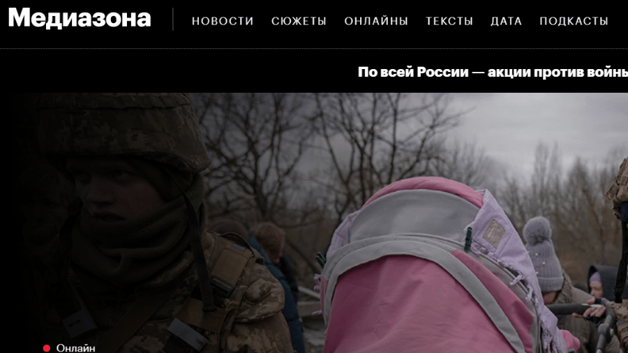 Site do Mediazona, empresa de notícias da Rússia - Reprodução