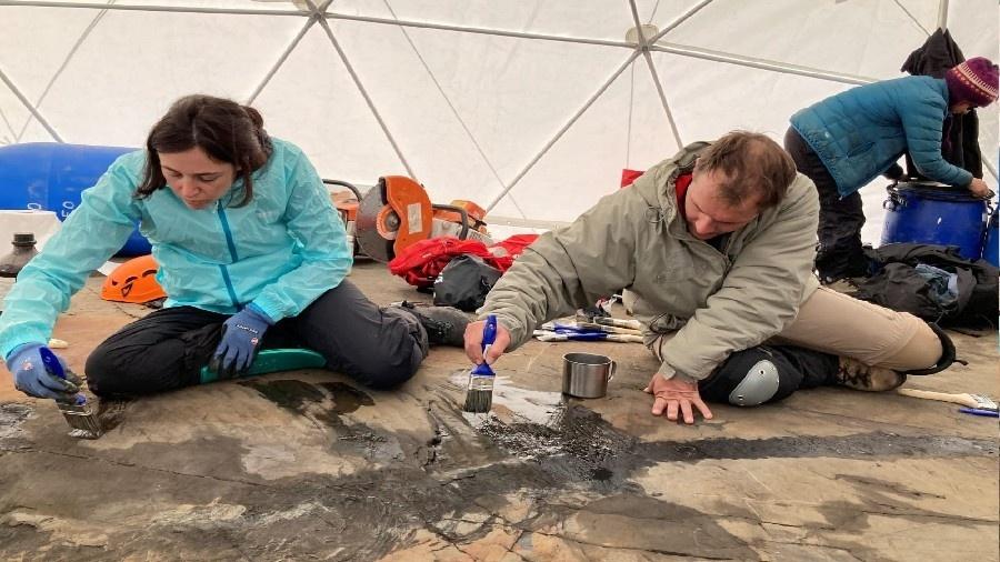 Paleontólogos recuperam o primeiro fóssil de um ictiossauro de 4 metros na Patagônia chilena. - Centro de Pesquisa GAIA da Universidade de Magallanes/Reuters