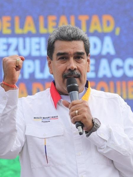 8.dez.2023 - O presidente da Venezuela, Nicolás Maduro, durante discurso