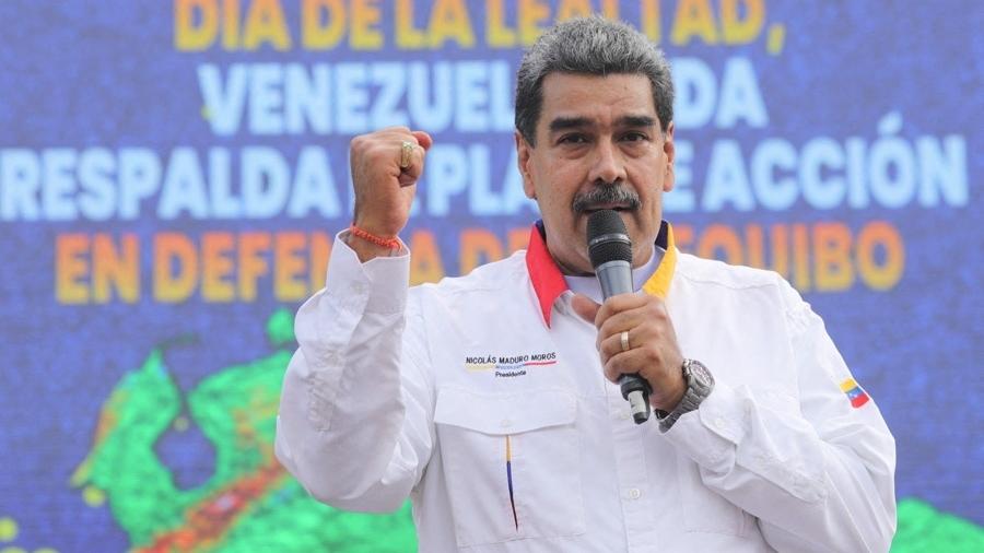 8.dez.2023 - O presidente da Venezuela, Nicolás Maduro, durante discurso