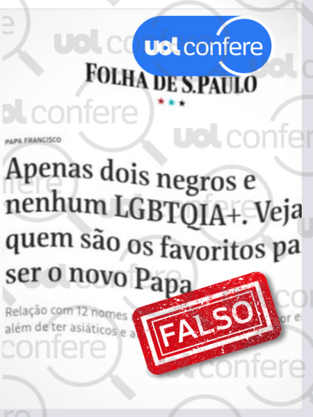 28.abr.2025 - Manchete da Folha sobre favoritos para ser novo papa foi manipulada
