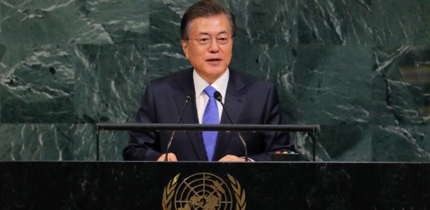 O presidente sul-coreano, Moon Jae-in, discursa na Assembleia Geral da ONU - REUTERS/Lucas Jackson