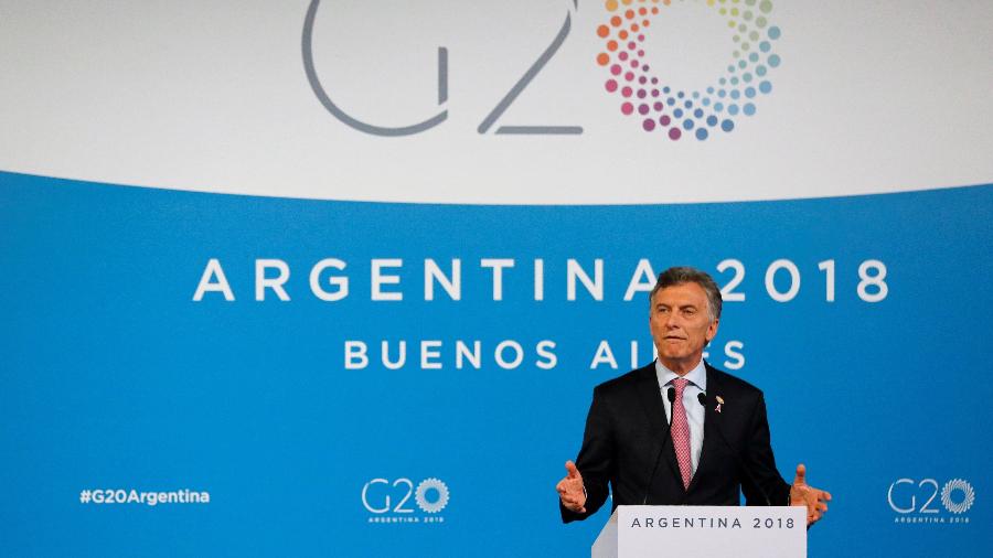 O presidente argentino Mauricio Macri em entrevista coletiva no segundo dia do G20, em Buenos Aires - ANDRES STAPFF/REUTERS